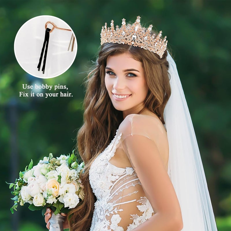 TAROSE Crowns for Women, Queen Crystal Gold Silver Tiaras with White Rhinestone and Combs, Goddess Crown for Wedding Bride Birthday Princess Bridal Shower Hair Accessories for Women - Image 5